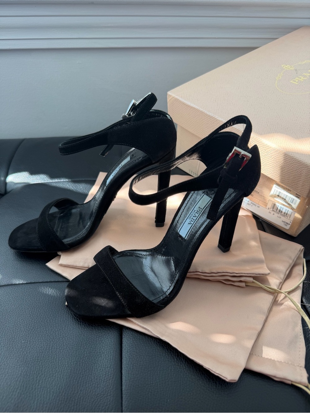 PRADA Cut Out Heels Suede Black